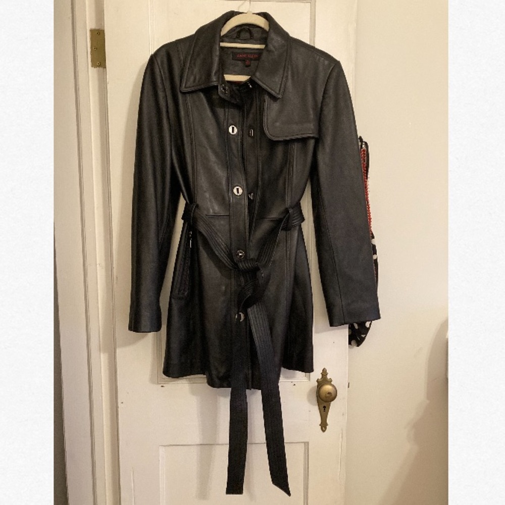 Anne Klein Leather Coat with Belt Size M